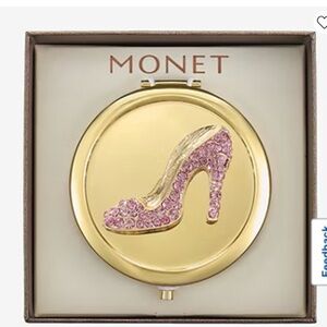 Monet Gold-Tone Compact Mirror with Pink Crystal High Heel Accent